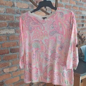 Pink Paisley, Talbots, Lightweight Sweater,  XL Petite